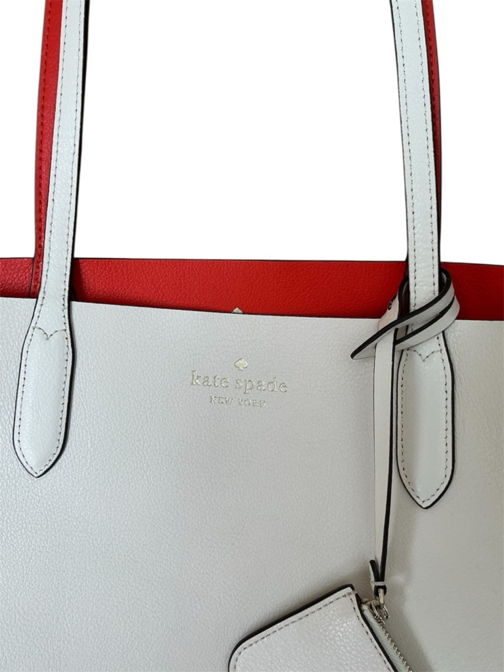 Reversible Tote Bag, Orange & Cream Kate Spade, w/ detachable mini zip bag - Picture 5 of 8